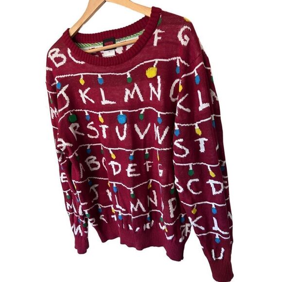 Stranger Things Alphabet Ugly Christmas Sweater Pullover Crewneck Size XL - Picture 6 of 10